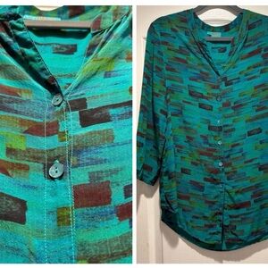 Tianello Steve Barraza Washable Silk Blouse Top Green Longline Size S